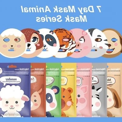 Set van 7 dierenmaskers voor een kalmerende, hydraterende en verhelderende huid, olie regulerend en leuk