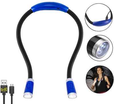 Ortho® - Flexibel LED Leeslampje - Neklamp - Noodpakket - USB Oplaadbaar - Werklamp - E-reader leeslamp - Leeslampje voor Boek - Draadloos - Handsfree - Hug light - Blauw