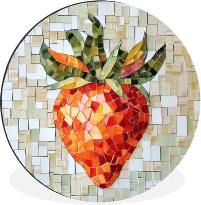 WallCircle - Wandcirkel - Muurcirkel - Aardbei - Rood - Mozaïek - Fruit - Aluminium - Dibond - 30x30 cm - Binnen en Buiten