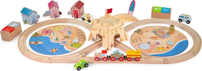 Houten Treinbaan Set - Strand en Auto Speelgoed