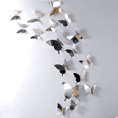 12x Vlinders 3D - Muurvlinders - Vlinder decoratie voor aan muur - Vlinderstickers - Muurstickers - Butterfly wall sticker - Vlinders in kamer - 3D stickers - Zilver (spiegelend) - Jonyx