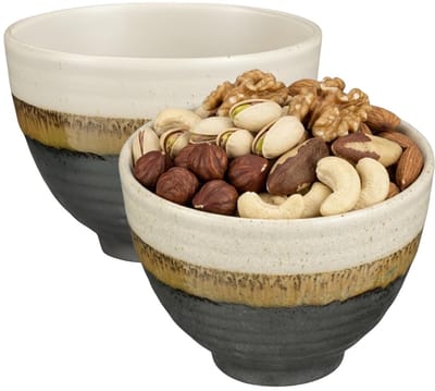 Mica Decorations Serveer/chips schaaltje Ethan - 2x - zwart - 8 x 11 cm - keramiek - kommetjes