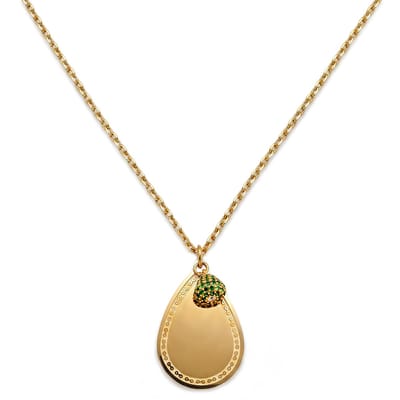 Mediterranean | 14K vergulde ketting met smaragdgroene pavé zirkonia- en druppelhanger