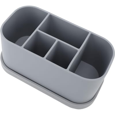 Siliconen Tandenborstel Tandpasta Houder Multifunctioneel 5 Sleuven Afvoergaatjes Badkamer Aanrecht Organizer voor Cosmetica grijs