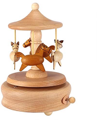 Houten Muziekdoos Carrousel met Paard - Kinderspeelgoed voor Kerst en Decoratie