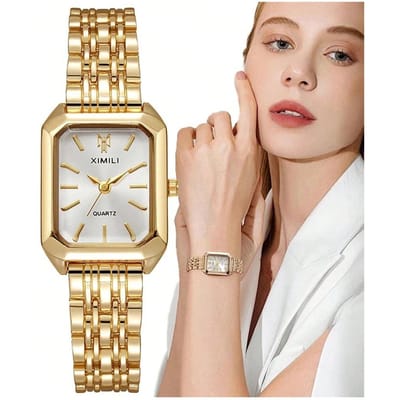1 stuks Damesmode Quartz Horloge, Eenvoudige Wijzerplaat Vierkant, Hoogwaardig Verguld, Roestvrijstalen Band, Geschikt voor Verjaardag, Jubileum