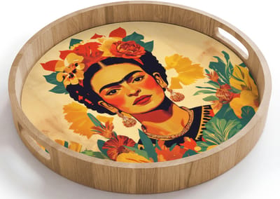 Dienblad rond 40x40 cm - Schootdienblad hout - Vrouwelijk - Bloemen - Sieraden - Borrelplank rechthoek - Plateau houten dienbladen