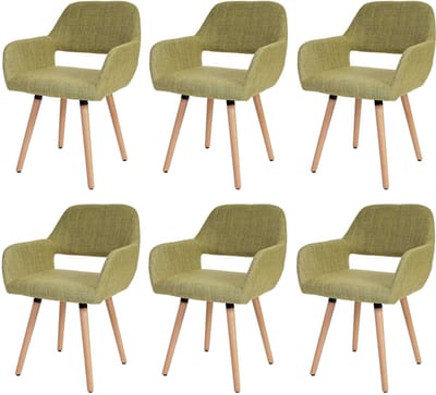 Set van 6 eetkamerstoelen MCW-A50 II, keukenstoel, retro jaren 50 ontwerp ~ textiel, lichtgroen, lichtgekleurde poten