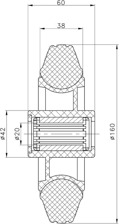 Wiel van 160 mm (6 inch) met grijze rubberen band en kunststof hart, draagvermogen 540 kg, set van 4