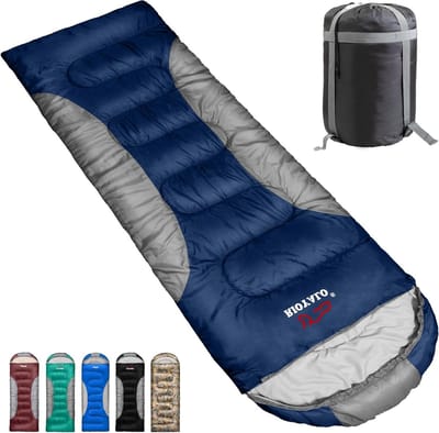 Winterslaapzak Volwassenen - Kampeer Slaapzak - Buiten Kamperen - Waterdicht Compressiezak - XL 450 GSM - Marineblauw