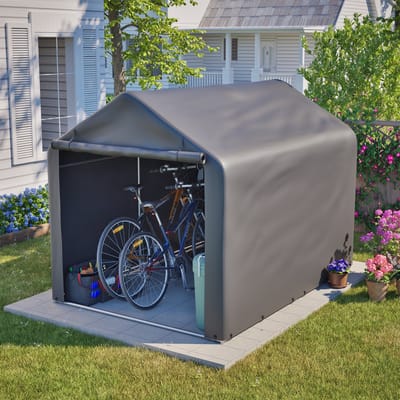 REDOM Fietsenberging 160 x 220 x 165 cm – Ruime Buitenberging met Roldeur en Ventilatieopeningen – Voor Fietsen, E-bikes en Tuin – Metaal en PE – Grijs