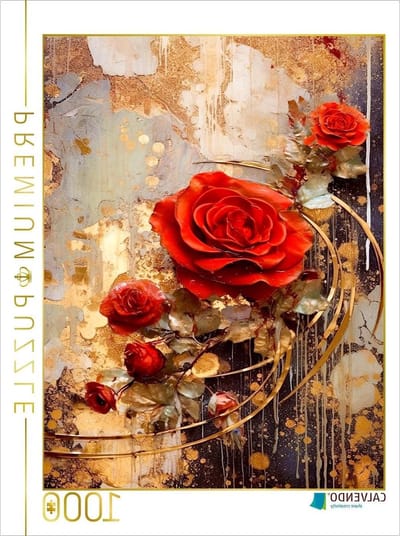Puzzel Rode Rozen - Legpuzzel Fotopuzzel - Ontspannende Vrije Tijd - Uniek AI Kunstwerk - 1000 Stukjes 64x48 cm - Rood