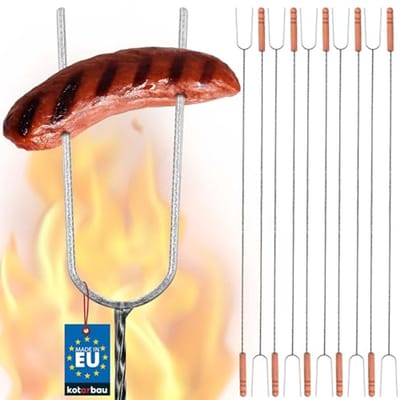 KOTARBAU® 10 Stuks Grillspiesen, Staal, 120 cm, Spiesen met Houten Handvat, Lange Spiesen, Kampvuur Vork, Stevige Grillspiesen