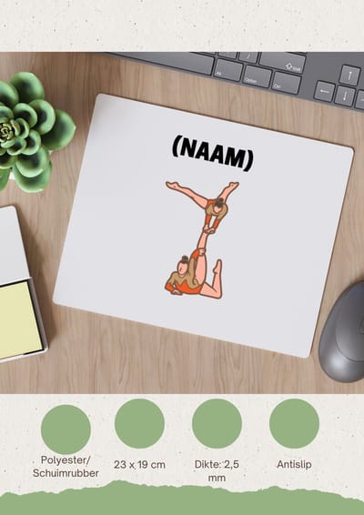 Akyol - acroyoga 2 vrouwen met je eigen naam Muismat - Acrobatiek - mensen die acrobatiek/acroyoga beoefenen - acrobaat - acroyoga - mensen die houden van acrobatiek - verjaardag - cadeau - kado - geschenk - gift - 23 bij 19 cm