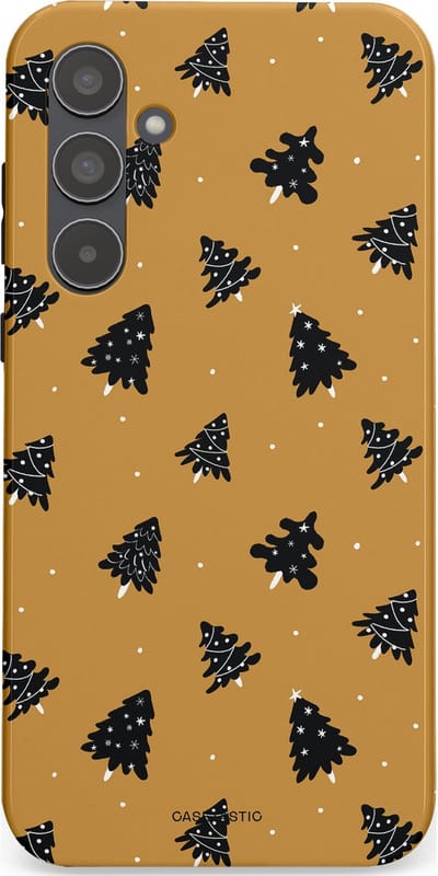 Casetastic hoesje geschikt voor Samsung Galaxy A55 - Dubbellaagse bescherming - Zwarte Kerstboom Feest - Fashion Case - Goud Donkergrijs Taupe
