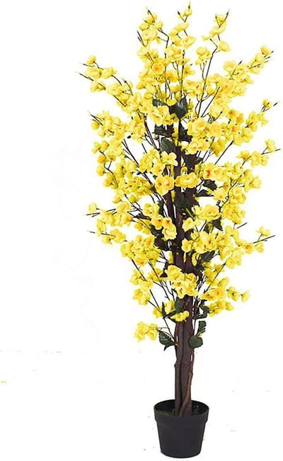 Kunstbloesem Boom - Gele Decoratie - Woonkamer Aankleden - Realistisch Uiterlijk - 120cm Hoog - Geel