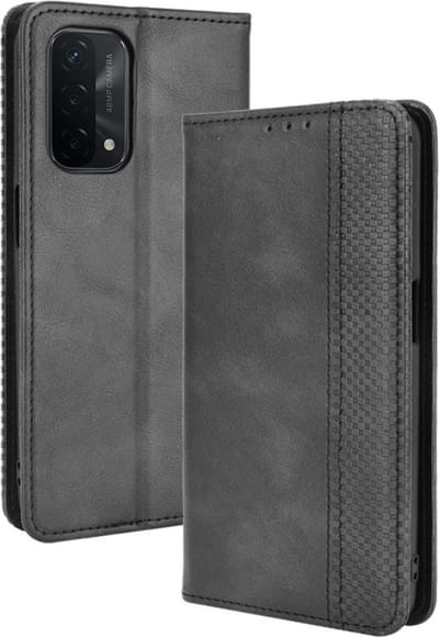 Coverup Hoesje - Geschikt voor OPPO A54 / A74 Hoesje - Coverup Vintage Style Book Case - Zwart