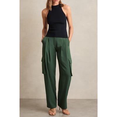 Reiss Wide Leg Pleated Cargo Trouser Green Size: 8 | Cargo Pants Outlet | Dames | Groen