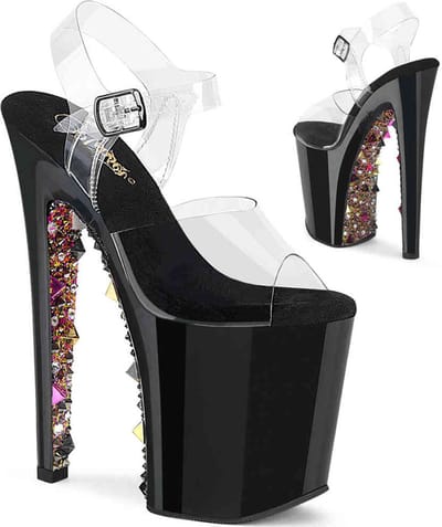 Pleaser - XTREME808PYRS Sandaal met enkelband, Paaldans schoenen - US 5 - 35 Shoes - Transparant/Goudkleurig