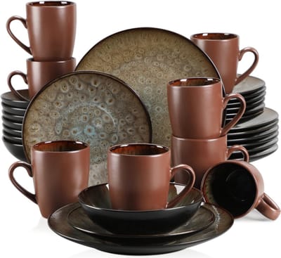 Bolt Edge Serviesset - Bruin Porselein - 8 Persoons - 32 Delig - Luxe Bordenset