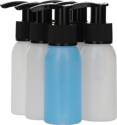 6 x 50 ml ronde fles HDPE naturel+ Zeepfles Dispenserpomp zwart - BPA Vrij - Niet Breekbaar - Plastic Flesjes Navulbaar - Met Dop - Lege Flessen - 6 stuks