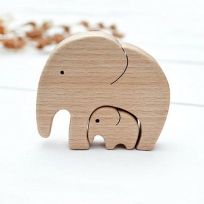 Moederdag Cadeau Olifant Moeder en Kind Familie Houten Ornamenten Huisdecoratie Ornamenten beige