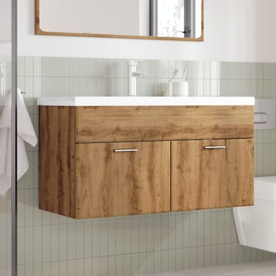 vidaXL - Wastafelkast - met - ingebouwde - wasbak - artisanaal - eikenkleurig