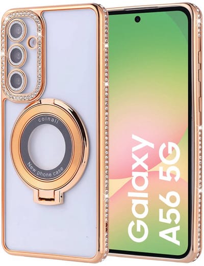 Hoesje met ringhouder geschikt voor samsung galaxy A56 met diamant glitters - Arara backcover - Goud