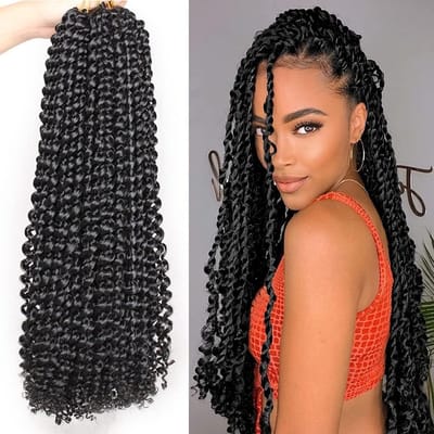 24 Inch Zwarte Passion Twist Haar - 7 Packs met 18 Strengen per Pack - Water Wave Bohemian Crochet Vlechten voor Butterfly Locs - Lange Synthetische Vlecht Extensions