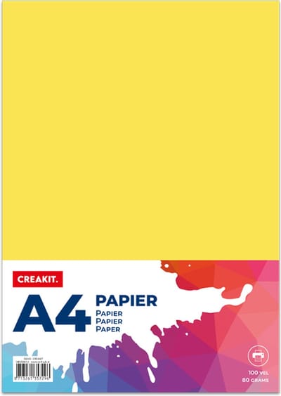 CREAKIT. Papier A4 – 100 Vellen – Knutselen voor Kinderen en Volwassenen – Tekenpapier voor Kinderen – 80 grams – Knutselpapier – Gekleurd Papier – Geel