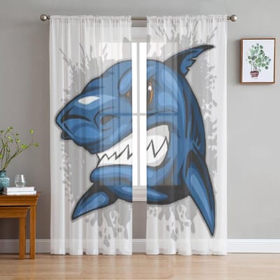Boze Haaienkop op Grunge Tule Doorzichtige Gordijnen voor Woonkamer de Kamer Slaapkamer Keuken Decoratie Voile Organza Gordijnen 135W x 114H(cm) gray