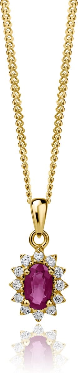 Miore Pure Collier Ketting Dames - 9 Karaat - Kleur Geelgoud - Met Diamanten en Robijn - 45 cm