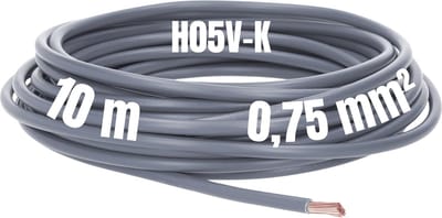 Kalitec 10 meter H05V-K 0,75 mm² grijze bedradingskabel I kernkabel flexibel I PVC enkeladerig I meeraderig 0,75mm2 I bedrading fijndradig I enkele kabel I kabel massief I schakeldraad vlamvertragend