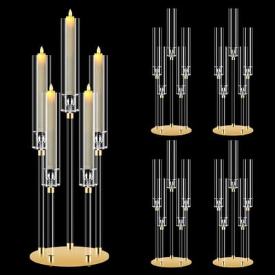 MTTproducts- Kandelaar Luxe Set 4-Stuks - Hoge Kandelaar 68 cm - Acryl/Metaal Kaarsenstandaards - Bruiloft/Kerstdecoratie - Centerpiece Eettafel - Huiswarming Cadeau - Kaarsenstandaard