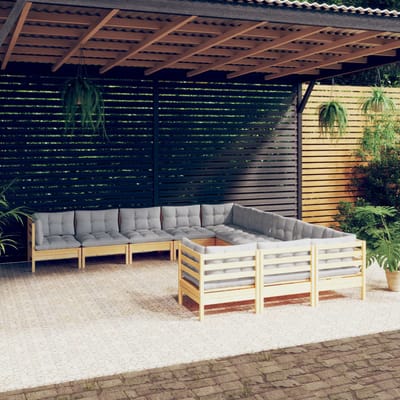 vidaXL - 11-delige - Loungeset - met - grijze - kussens - grenenhout