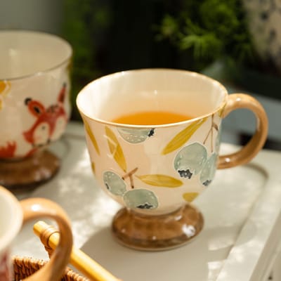 Tasses en Céramique de Style Chinois Grande Capacité Tasses Fraise Tasses Citron Tasses à Eau Ménagères Tasses à Lait de Bureau Tasses à Boire 500ml