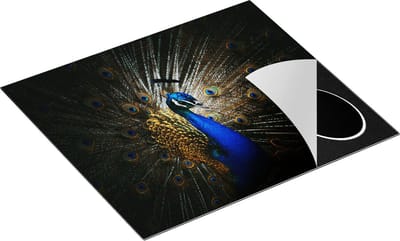Chefcare Inductie Beschermer Blauwe Pauw met Grote Veren - 60x50 cm - Afdekplaat Inductie - Kookplaat Beschermer - Inductie Mat