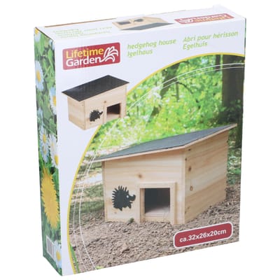 Lifetime Garden Egelhuis - Egelhuisje Waterdicht met Bodem - Egelhuisje met Inlooptunnel - Egelvoederhuis Hout FSC 100% - Compacte Schuilplaats 32×26×20 cm
