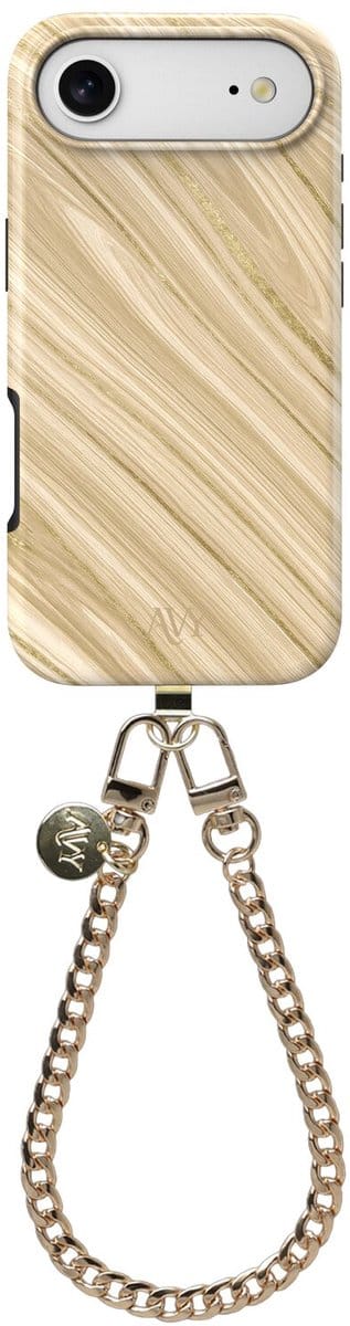 AVY Hoesje Met Telefoonkoord | Geschikt voor Apple iPhone Air | Compatibel met MagSafe | Hard Shell Back Cover | Stijlvol Bijpassend Koord 30CM | Aurum Lien | Goud