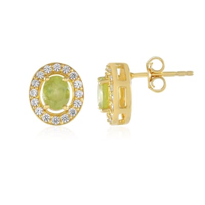 Cavill - 925 Sterling Zilver Oorbellen - Ovale Sfeenkristal 0,727 ct Madagaskar - Pavé Zirkonia 0,426 ct - Elegante Glanzende Oorbellen 9 mm