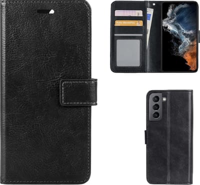 LuxeBass Hoesje geschikt voor Samsung Galaxy S22+ - Boekhoesje - Zwart - Portemonneehoesje gsm hoesje - telefoonhoes - telefoonhoesjes