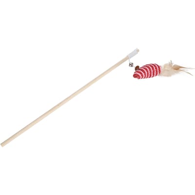 Chat Animal de Compagnie Bois Teaser Baguette Jouet Bâton Pôle avec Plume Cloche Souris Jouets Interactifs white