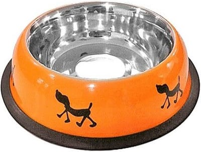 Nobleza Voerbak kleine hond - Kleine voerbak met print - RVS anti slip voerbak - Maat S - Inhoud 150 ml - Oranje