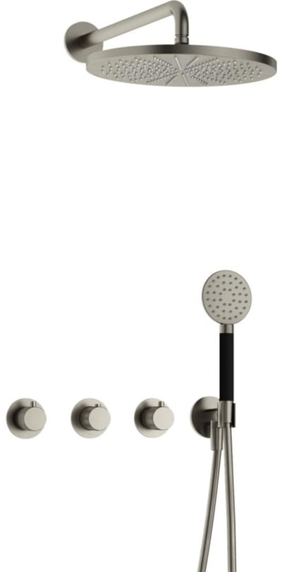 Hotbath Cobber X - CX7067 - Inbouw Regendoucheset - Geborsteld Nikkel - 2 Stopkranen - Thermostatisch - Wandarm 40 cm - Hoofddouche 300 mm - Ronde Handdouche 3 Standen - met M106 - Waterbesparend