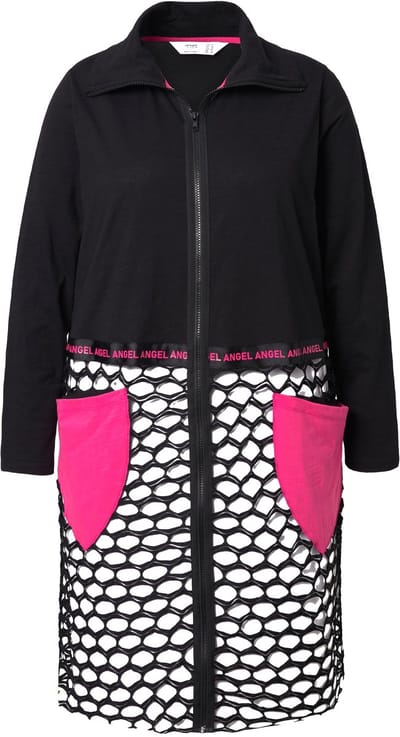 Angel of Style - Dames - Overhemdjasje straight fit jersey en netstof - Zwart - Maat 42