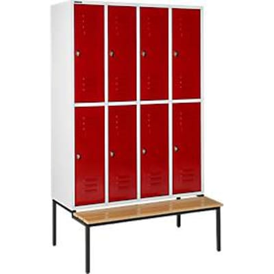 Schäfer Shop Select Kledinglocker, 4 x 2 compartimenten, zitbank  300 mm, draaigrendelslot, Deur robijnrood
