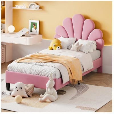 Kinderbed - 90 x 200 cm - Bloemenhoofdeinde - Stevig MDF - Eenvoudige montage