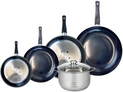 Set van 4 Koekenpannen 20, 24, 28 en 32 cm en 1 braadpan 20 cm Elo Prima Brillant