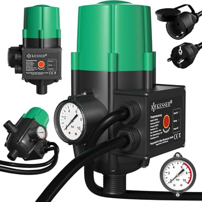 Pompbesturing Drukschakelaar - Waterdrukregelaar Automatisch - Waterdruk Bewaken - Droogloopbeveiliging Geïntegreerd - Max 10 Bar - Zwart Groen