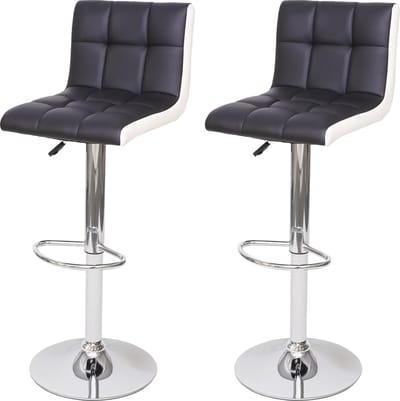 Set van 2 barkrukken MCW-G87, barkruk barstoel, in hoogte verstelbaar ~ kunstleer zwart-wit, voet chroom